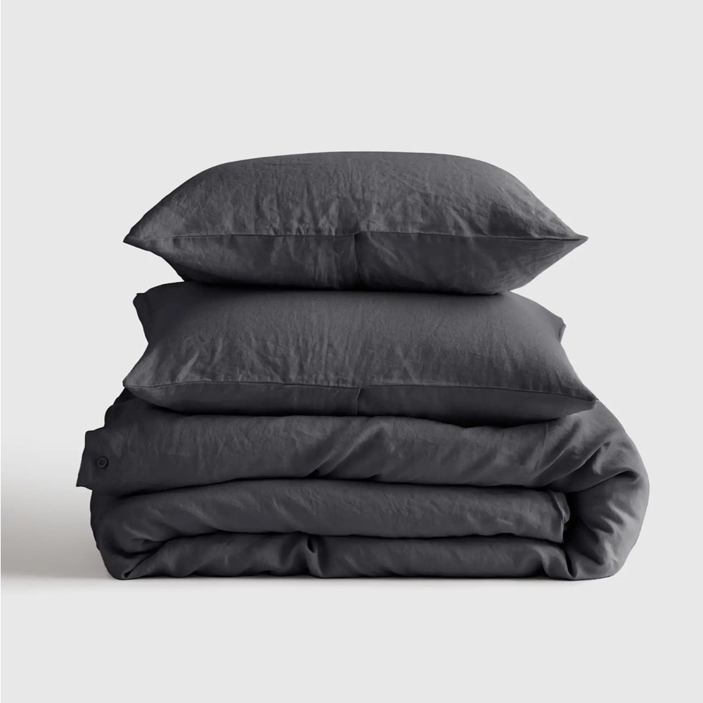 QUINCE European Linen Duvet Cover Set King Cal King Charcoal 128